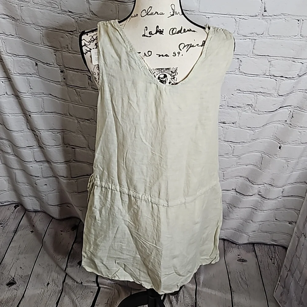 NWT Valentina Naldi Drawstring Waist Linen Mini Dress Size Small